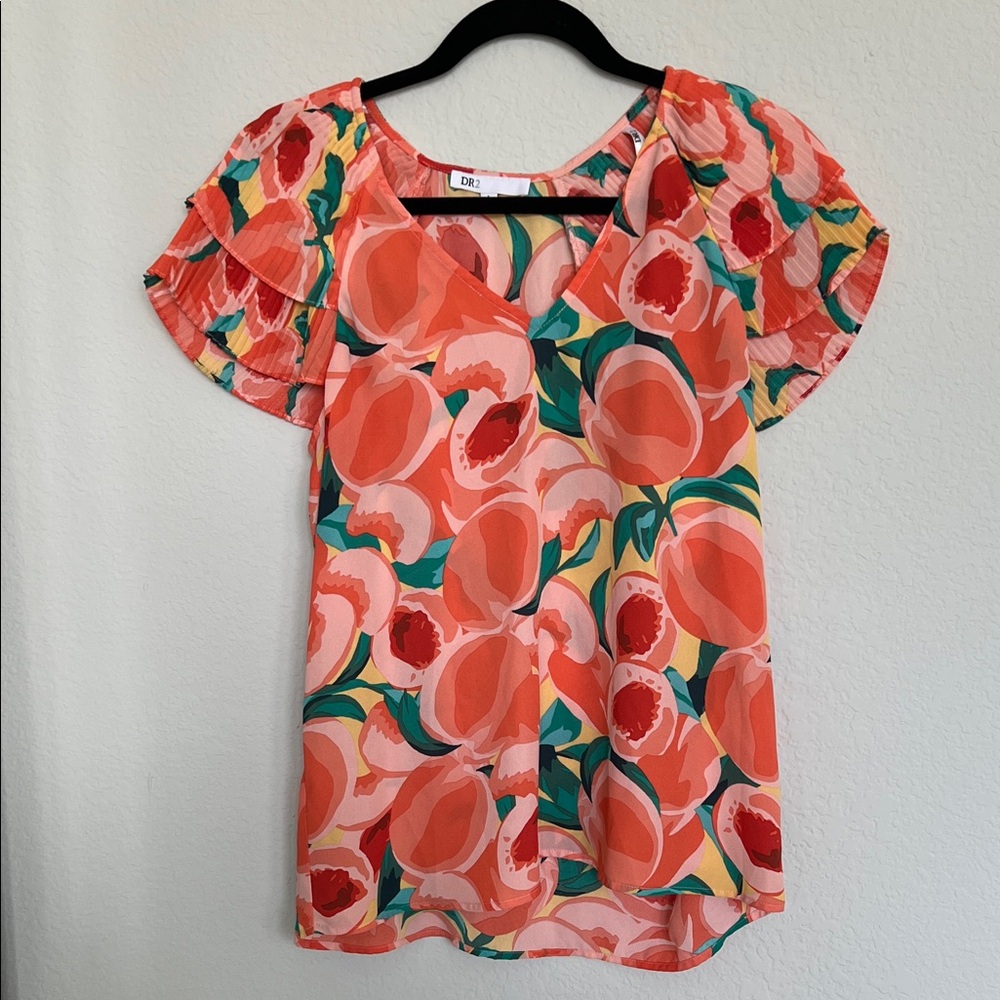 DR2 Fruit Nectarine Pleated Sleeve Blouse